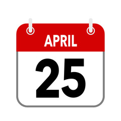 25 April, calendar date icon on white background.