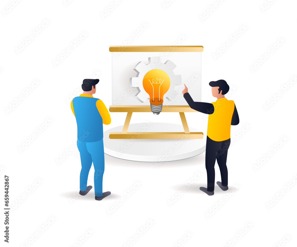 Aufkleber the team discusses ideas for developing a business