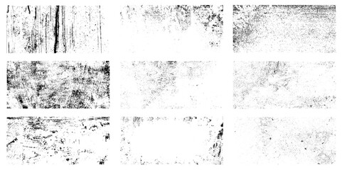 Vector grunge textures. Distress textures set. Retro grunge banners set with grained grungy scratched distressed textures isolated vector illustration