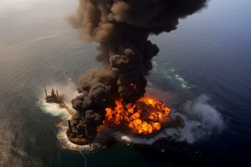 Explosion destroys pipeline, causing underwater fire and crude oil discharge. Generative AI