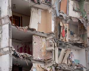 destroyed and burned houses in the city Russia Ukraine war