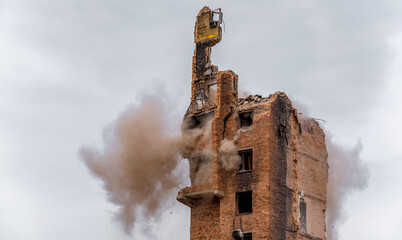 hit and explosion of a combat military missile in a residential building in Ukraine