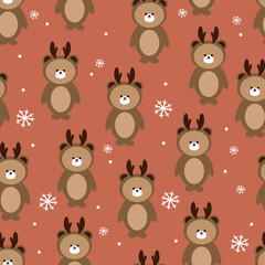 Seamless pattern of cute bears and winter elements for fabric prints, textiles, gift wrapping paper. colorful vector for children, flat style