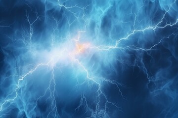 Blue lightning, electric surge, abstract background. Blitz, storm flash, thunderstorm. Thunder shock isolate. Dynamic digital art illustration. PNG. Generative AI - obrazy, fototapety, plakaty