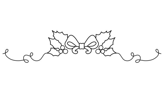 bow and holy christmas decoration vector line art