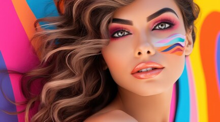 Bold and fierce, the girl's colorful makeup transformed her into a walking masterpiece, with perfectly lined eyelashes, vibrant lipstick, and flawlessly shaped eyebrows, exuding confidence and a fier