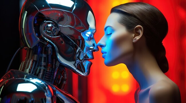 Amidst a whimsical world of cartoon art and fantastical fiction, a woman's passionate kiss ignites a spark of humanity within a robot's mechanical heart