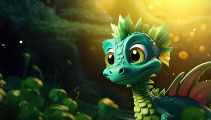 Green Chinese Dragon, New Year Concept
