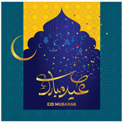 Eid, mubarak, vector, text, greeting, stars, lamp, Multi color, bakra eid, celebration, spiritual, gift, traditional, religious, illustration,