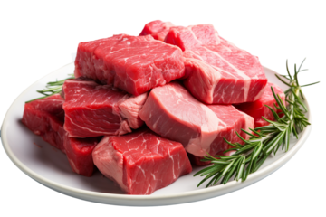 Uncooked beef steaks, starkly contrasting on a white background PNG