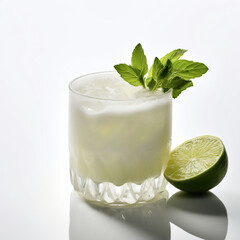 Cocktail with lime and mint on a white background. Isolated
