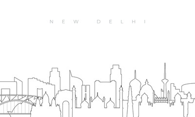 Outline New Delhi skyline. Trendy template with New Delhi buildings and landmarks in line style. Stock vector design.