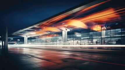 Night scene of bus stop captured with motion blur