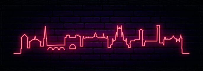 Red neon skyline of Worcester. Bright Worcester, UK long banner. Vector illustration.