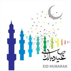 Eid, mubarak, vector, text, greeting, stars, lamp, Multi color, bakra eid, celebration, spiritual, gift, traditional, religious, illustration,