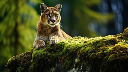 Cougar in the green forest