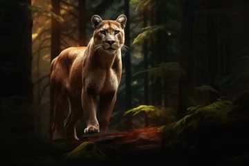 Foto auf Acrylglas Cougar in the dark forest © Lubos Chlubny