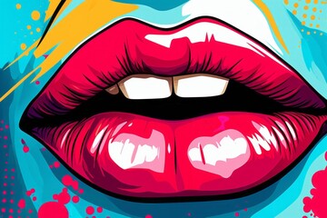 vibrant pop art lips: a playful touch of femininity, Generative AI