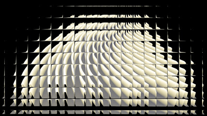 many similar mosaic tiles making a full distorted design on a black background 