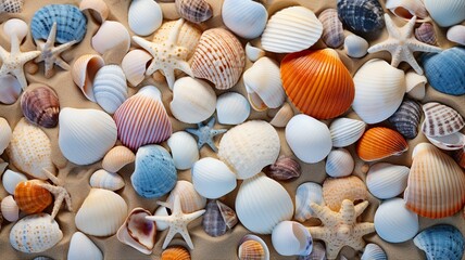 Diverse Seashells on a Sandy Beach