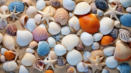 Fotobehang Diverse Seashells on a Sandy Beach © Michael