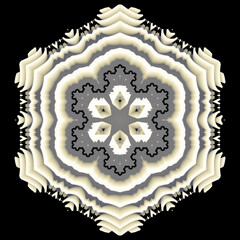 hexagonal floral fantasy in pale beige and white on a grey shades and black background