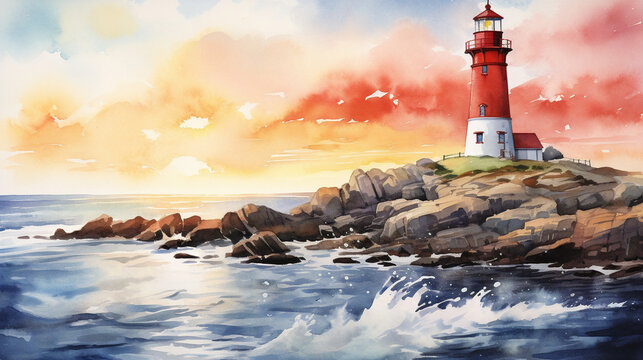 lighthouse watercolor Generative AI