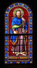 Saint James the Great. A stained-glass window in Church of St Alphonsus Liguori, Luxembourg City, Luxembourg. 2022/11/21.