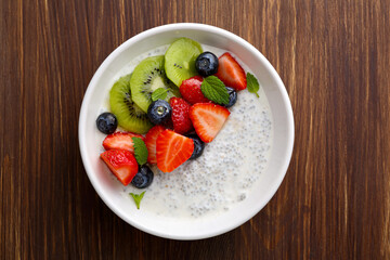 chia seeds bowl on wooden table healhty food
