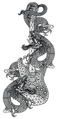 tattoo art dragon wrapped around guitar sketch black and white