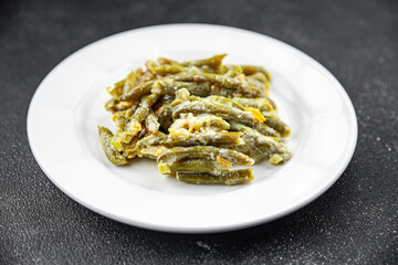 green beans in creamy sauce with vegetables green pod legume second course vegetable eating meal food snack on the table