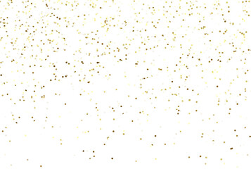 Gold color confetti falling down, PNG. Create birthday and party decoration concept. Falling yellow  confetti isolated on transparent background