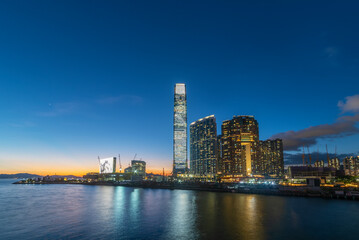 Fototapeta na wymiar scenery of skyscraper, skyline and harbor of Hong Kong city