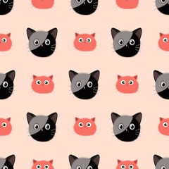 Abstract cat head background.Cute seamless pattern.Simple background. Fabric pattern. Cat pattern.orange cat background. Illustration Wallpaper. Cute wrapping paper background.