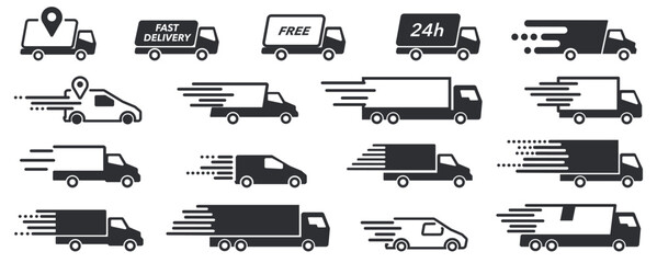 Express delivery trucks icons set. Fast delivery truck. Delivery service icons. © 4zevar