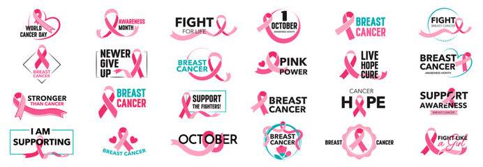Breast cancer awareness month pink. Illustration vector set