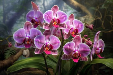 Gorgeous orchid in full bloom in a garden. Generative AI