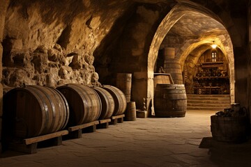 Fototapeta na wymiar ancient cellar for storing wine. Generative AI