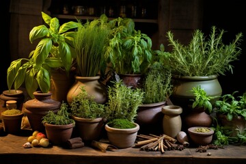 potted herbs and spices. Generative AI