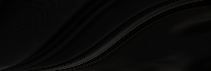 Black gray satin dark fabric texture luxurious shiny that is abstract silk cloth panorama background with patterns soft waves blur beautiful.