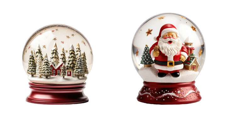 Web Poster for Merry Christmas: Featuring Glass Snowball and Christmas Snow Globe on transparent background, png - Generative AI