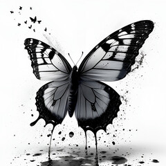 black and white butterfly. ink effect