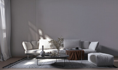 Home interior, modern white living room interior, furniture decor, white sofa decor mock up, 3d render.