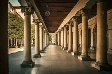 Colonnade with arcades and Corinthian columns. Generative AI