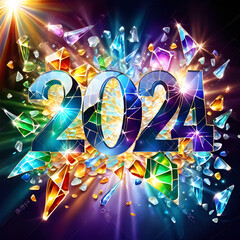Colorful number 2024. Happy new year 2024 design with unique colorful numbers. Premium poster, banner, greeting and 2024 celebration. Generative AI