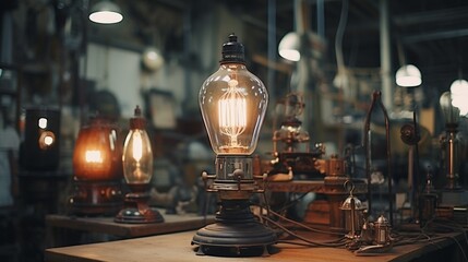 Vintage Factory Ambiance with Antique Electronic Decorative Lamp.