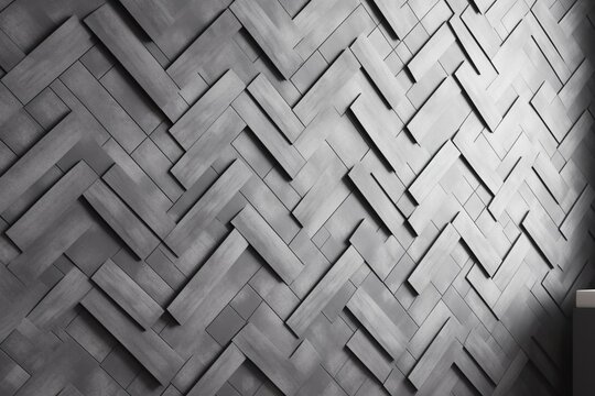 Abstract, modern wall design with herringbone pattern. Polished, concrete block tiles give a futuristic vibe. 3D rendered wallpaper. Generative AI