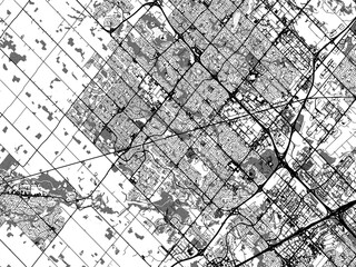 Greyscale vector city map of  Brampton Ontario in Canada with with water, fields and parks, and roads on a white background.
