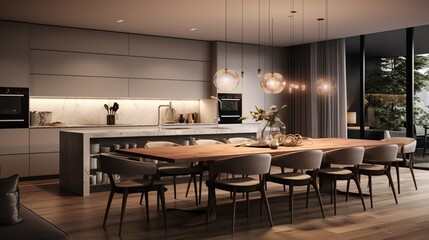 Fototapeta na wymiar 3D Rendering Showcasing a Dining Area in a Modern Kitchen within a Lavish Apartment.