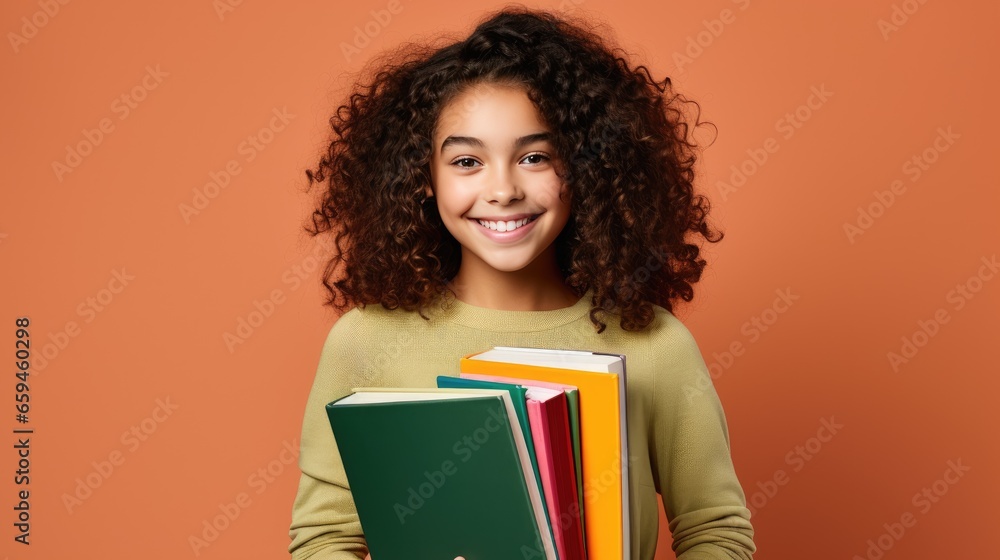 Wall mural happy teenage girl with books